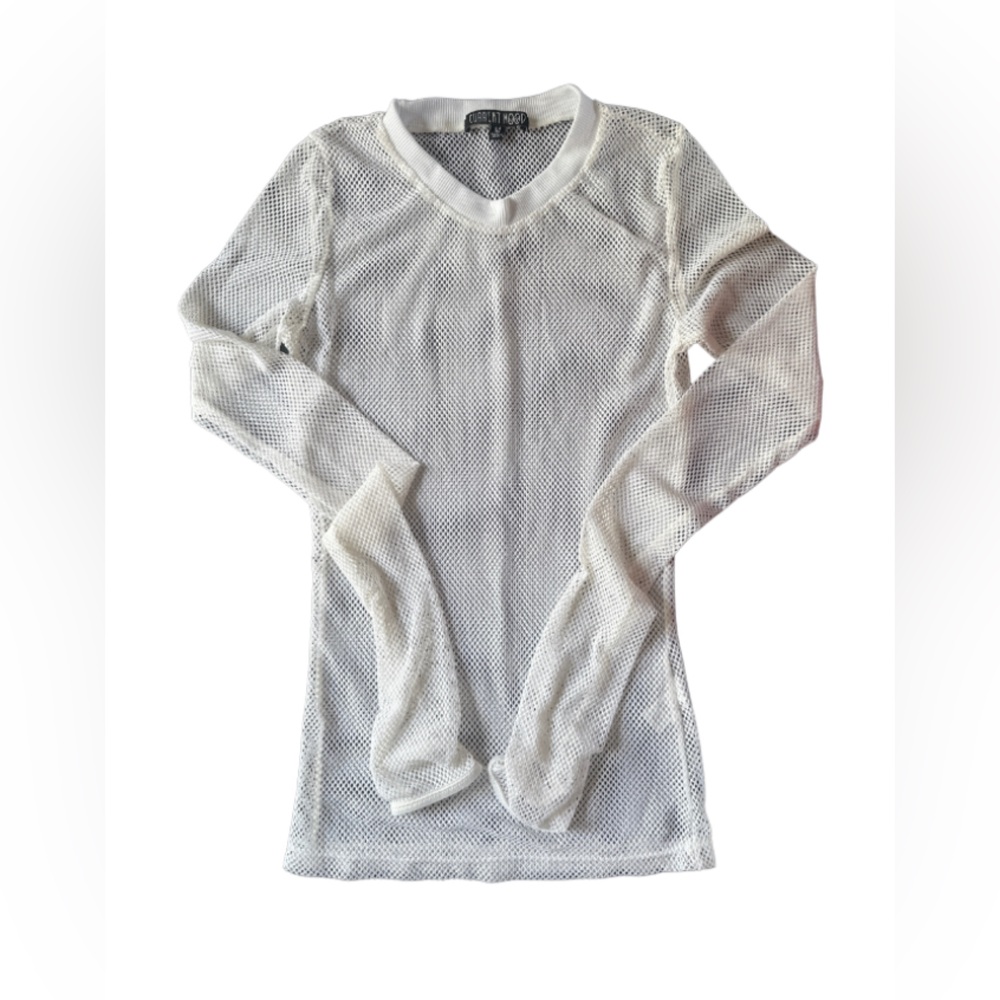 Current Mood White Mesh Long Sleeve Top